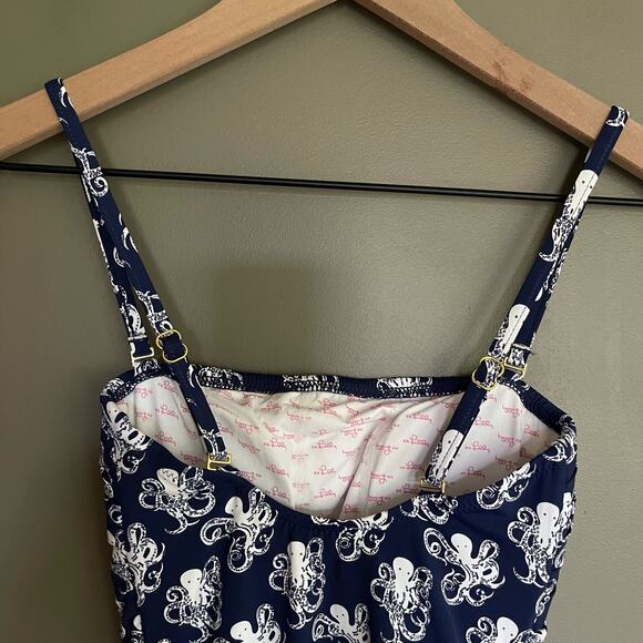 Lilly‎ Pulitzer Octopus Print One Piece Swimsuit Size XS Ruched Side Navy Blue - Picture 10 of 14